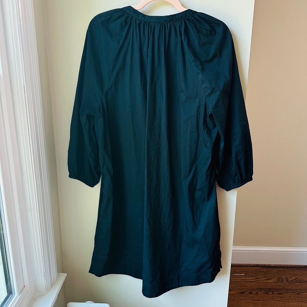 Black Cotton Poplin Mini Shirt Dress Medium Puff Sleeve Minimalist - Picture 6 of 7